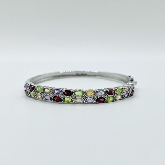 Genuine 5.00 ct Multi-Gemstone Sterling Silver Cuff Bracelet - Picture 1 of 9